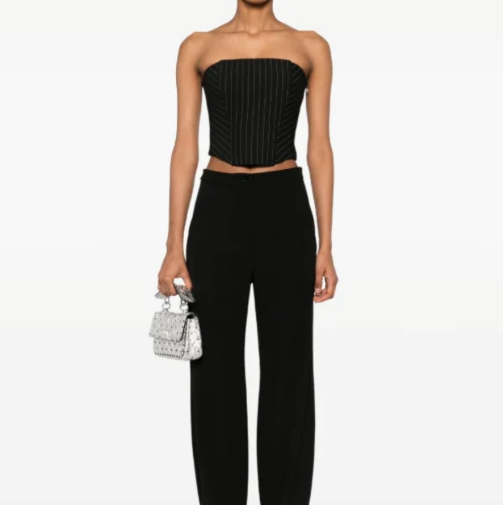 Vintage Pearl Y2K Gold Pinstripe Whimsigoth Crop Corset Top